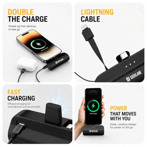 Image of Pocky Mini Power Bank 5000mAh, Compact Pocket & Keychain Size, Built-in Type-C & Lightning Cable, PD Fast Charging, USB-C Input /Output, LED Indicator, Portable Charger for iPhone, Android