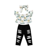 US Summer Toddler Girl Baby Clothes Tops Crop Ripped Jeans Long Pants Leggings 3PCS Outfits Set (Black, 4-5 Years)