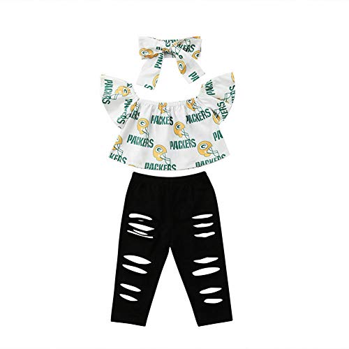 US Summer Toddler Girl Baby Clothes Tops Crop Ripped Jeans Long Pants Leggings 3PCS Outfits Set (Black, 5-6 Years)