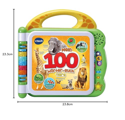 Vtech 80-609544 Baby Mein 100-Wörter-Buch Tiere, Interaktives Bildwörterbuch zum Lernen erster Wörter, Tierbuch mit 12 bilingualen Seiten in Deutsch-Englisch, Für Kinder von 2-5 Jahren