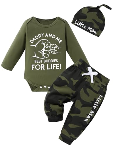 Image of TUEMOS Newborn Infant Baby Boy Clothes Letter Print Romper Pants Set Hat 3PC Outfits Set