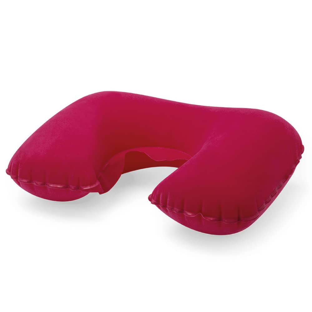 eBuyGB Inflatable Neck Pillow for Travel, Blow Up Compact Portable Head & Neck Support Cushion - Airplane, Car, Train (Red)