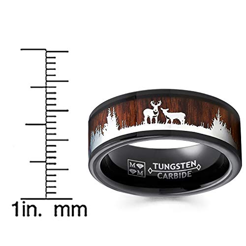 Metal Masters Men's Co. Black Tungsten Hunting Ring Wedding Band Wood Inlay Deer Stag Silhouette 10