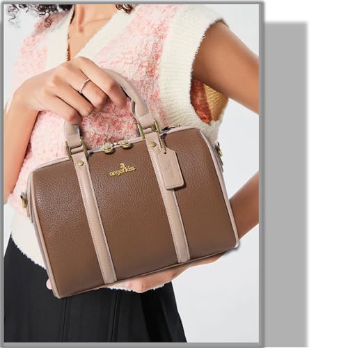 Image of Angel Kiss Women Satchel Purses and Handbags Vegan Leather Boston Barrel Bag Top Handle Shoulder Purse with Crossbody Strap | Vegan Leather