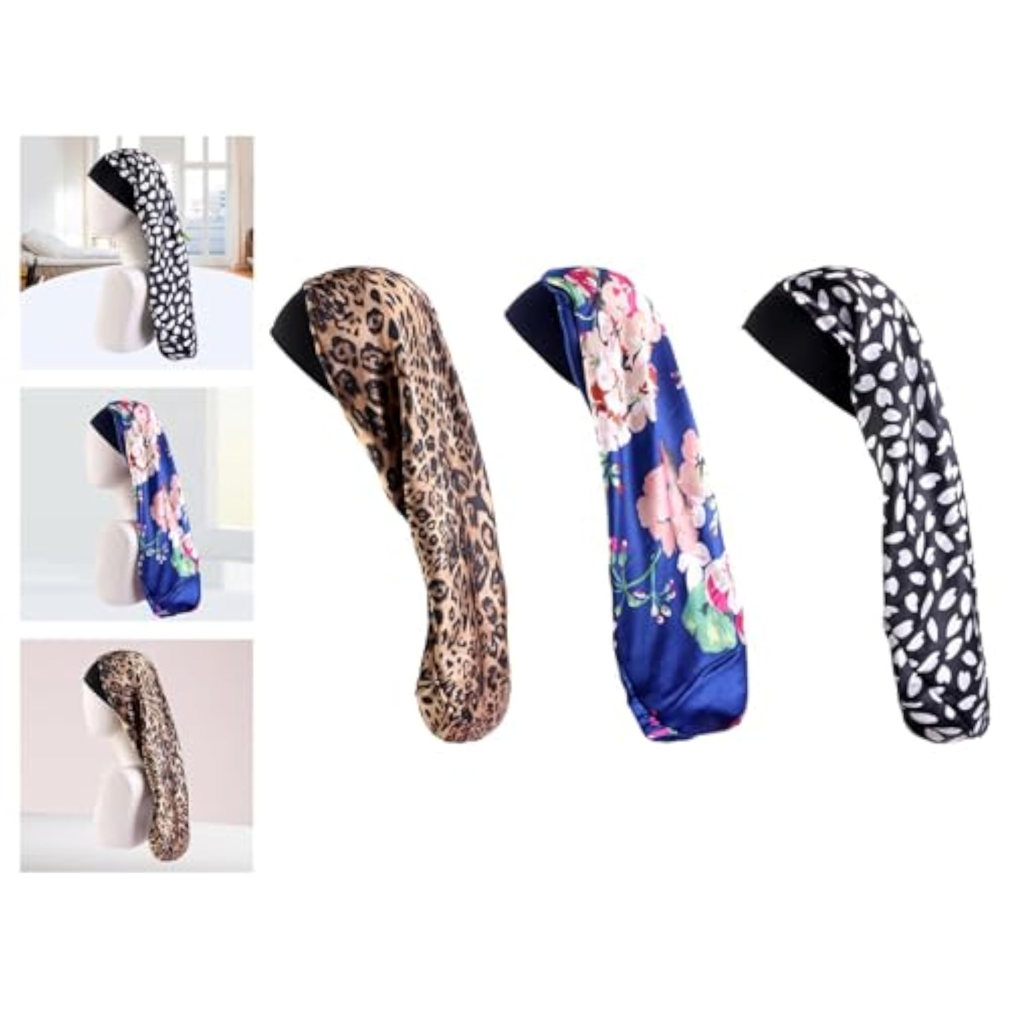 Women Long Satin Bonnet Hair Sleeping Cap, Leopard Print Multicolour