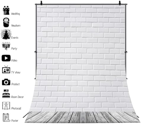 AOFOTO 3x5ft White Brick Wall Photography Background Old Wooden Floor Backdrop Adult Kid Boy Girl Baby Man Woman Artistic Portrait Photoshoot Studio Props Video Drape Wallpaper - 1