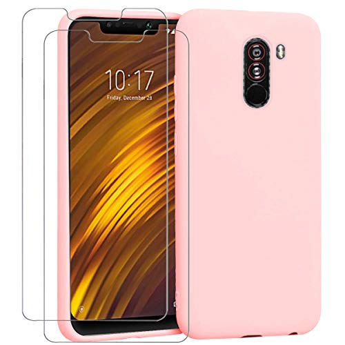 Ingen - Funda para Xiaomi Pocophone F1 + 2 Pack Protector de Pantalla, Funda Suave de Silicona Líquida con tapete de Microfibra Anti-Rasguño. para Xiaomi Pocophone F1 6.18”.Rosado.