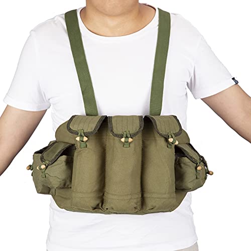 Panboox Chinese Military Type 56 Ak Chest Rig Magazine Pouch Ammo Bandolier Canvas Green 7 Pockets #TOP5