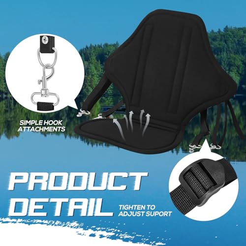 Image of Lewtemi 2 /4 Pack Padded Kayak Seat Fishing Boat Seat with Storage Bag 8 Fixed D Rings Screws Detachable Paddle Board Canoe Chair with Adjustable Back Strap for Summer Canoe Universal Sit