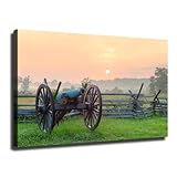 Civil War Cannons Battlefield Sunrise Poster Art Print Canvas Wall Art Kitchen Living Room Classroom Bedroom Office Home Aesthetic Decoration (16x24inch Unframed)