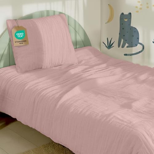Dreamzie - Baby & Kinder Bettwäsche Set 135x200 cm + Kissenbezug 80x80 cm | Musselin 100% Baumwolle · Oeko-TEX Zertifiziert · atmungsaktiv & hautfreundlich · Rosa