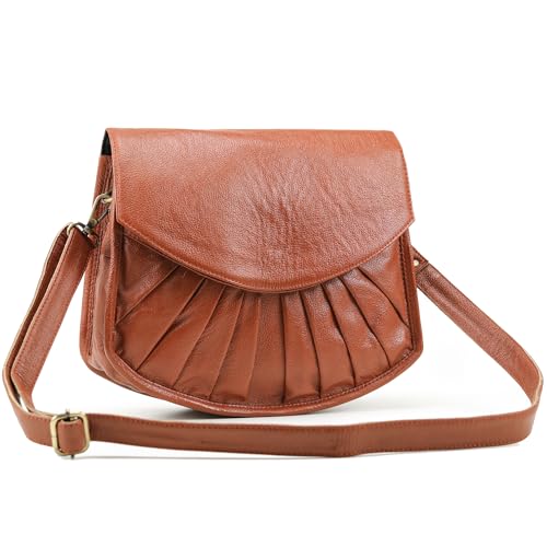 Handmade World NDM Soft Leather Womens Flapover Crossbody The Grace with Adjustable Strap & Overflap Ladies Travel Purse