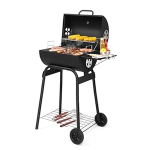 Bonnlo BBQ Charcoal Grill with Side Table, barbeque grill outdoor, Smokers with Wheels, Built-in Thermometer, for Bakyard Barbecue Party