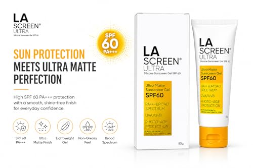 Image of LA Screen Ultra Matte Sunscreen Gel SPF 60 | PA+++ Broad Spectrum UVA /UVB Protection | Silicone-Based Lightweight Oil-Free Formula | Non-Greasy, Sweat-Resistant Sunblock for Oily & Acne-Prone Skin | Photo-Age Protection | 50g