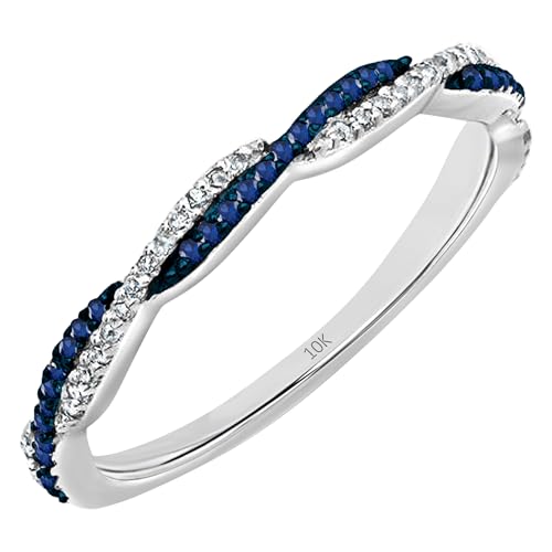Dazzlingrock Collection Round Blue Sapphire & White Diamond Swirl Stackable Ring for Women in 10K Solid Gold