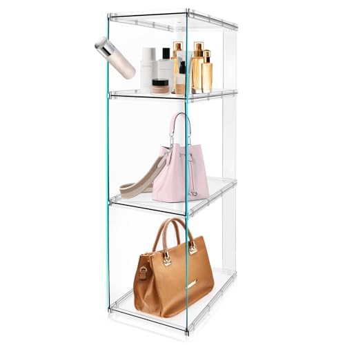 Hivexagon Pack de 3 vitrinas de acrílico apilables de fácil acceso con apertura frontal y trasera sin puertas, apto para bolsos y coleccionables, 2 vitrinas pequeñas y 1 grande