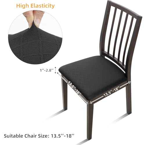 Image of YISUN Chair Seat Covers Set of 6, Waterproof Dining Room Chair Covers, Stretch Jacquard Removable Washable Kitchen Chair Seat Protector Slipcovers (6, Waterproof-Black)