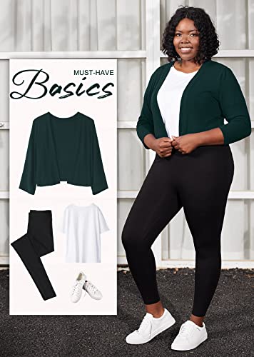 AusLook Plus Size Bolero Christmas Shrugs for Dresses Women Lightweight 3/4 Sleeve Deep Forest 4X Knit Cropped Cardigan Sweaters Open Front Coat Summer Top For Evening dresses — view 5