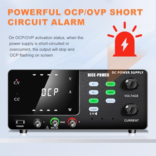 Image of NICE-POWER DC Power Supply Variable, 15V 30A 450W High Power Switching DC Regulated Bench Power Supply with Output Switch, OCP & OVP, Memory Function, Encoder Knob, 4-Digit LED Display, Lock Button