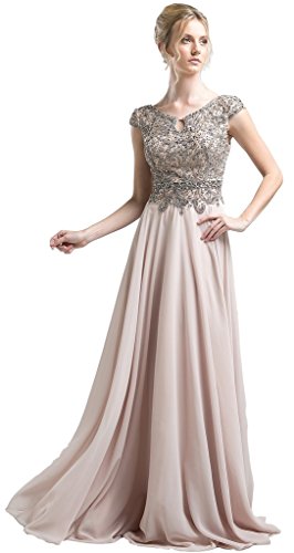 Meier Women's Cap Sleeves Beaded Bodice Evening Formal Dress Size 8 Champagne
