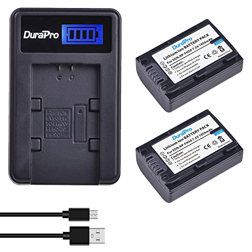 DuraPro Lot de 2 Batteries NP-FH50 NP FH50 + Chargeur de Batterie LCD USB pour Sony NP-FH30, NP-FH40, NP-FH50, NP-FH60, NP-FH70, NP-FH100, série H, Sony...