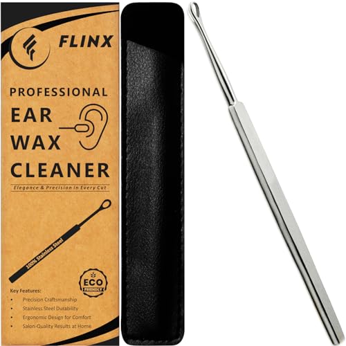 FLINX Metal Ear Wax Removal Tool with Pouch, Ear Pick Ear Wax Cleaner, Ear Cleaner Ear Wax Scoop, Limpiador de OÃ­dos Ear Spoon Ear Cleaning Tools, Ear Wax Tools Kit Ear Picker Metal Ear Cleaner Tool