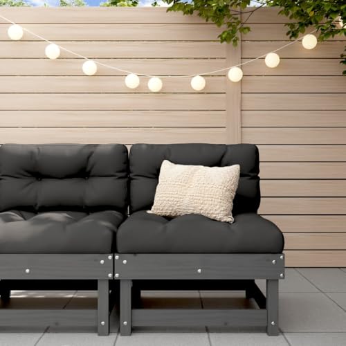 Homgoday Sofá Central de jardín Madera Maciza de Pino Gris, Sofá Central Jardín, Muebles de Exterior, Sillón Asiento Silla Sala de Estar Salón Terraza Patio Exterior Balcón