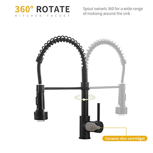 Aimadi Kitchen Faucet With Sprayer, Modern Single Handle Pull Down Sprayer Spring Matte Black Kitchen Sink Faucet With Led Light #TOP4