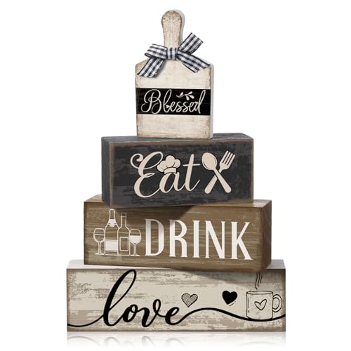 Moucuny 4 Pcs Farmhouse Kitchen Decor Wooden Plate...