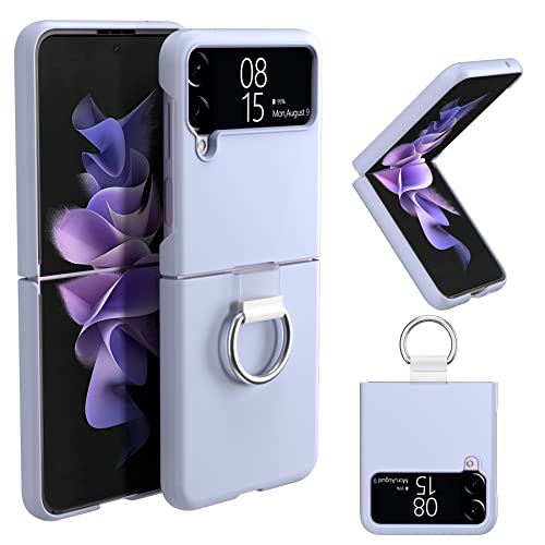 Niffpd For Samsung Galaxy Z Flip 4 Phone Case With Ring, Silicone Flip Cover, Metal Ring, Anti-Fingerprint Shockproof Protective Phone Cover For Samsung Z Flip 4 5G 6.7-Inch (Light Purple) #TOP23
