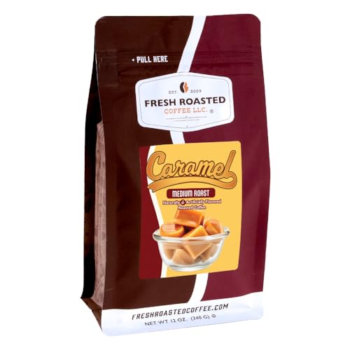 Image of Fresh Roasted Coffee, Caramel Flavored Whole Bean Coffee, Medium Roast, Kosher, 12 oz