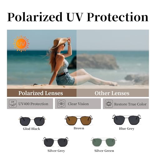 Square Retro Aviator Sunglasses for Women Trendy Womens Sunglasses Polarized UV Protection Tangle Free Metal Frame3