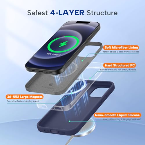Image of Miracase Magnetic for iPhone 12 Case /iPhone 12 Pro Case, [Soft Anti-Scratch Microfiber Lining], Compatible with MagSafe, Liquid Silicone Shockproof Drop Protection Phone Case for 12 /12 Pro,Dark Blue