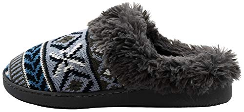 Muk Luks Women's Knit Clog Slipper With Faux Fur Trim, Denim Fair Isle, Medium #TOP6