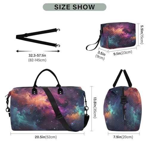 Large Travel Duffel Bag, Galaxy Nebula Starry Sports Tote Gym Bag, Shoulder Weekender Overnight Bag for Women Men, Carry On Luggage with Toiletry Bags3