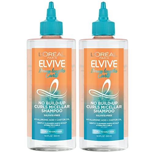 L'Oreal Paris Elvive Dream Lengths Curls No Build-Up Micellar Shampoo, Sulfate,Silicone and Paraben-Free, with Hyaluronic Acid and Castor Oil. Best for Curly to Coily type 3b+ curls 2 Pack, 33.8 fl oz