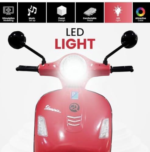 Image of Vespa 12V Battery Operated Rechargeable Ride-On Scooter for Kids with Remote | Electric Scooty for Girls & Boys (1-6 Years, Red), Music, Lights, USB, Safety Wheels
