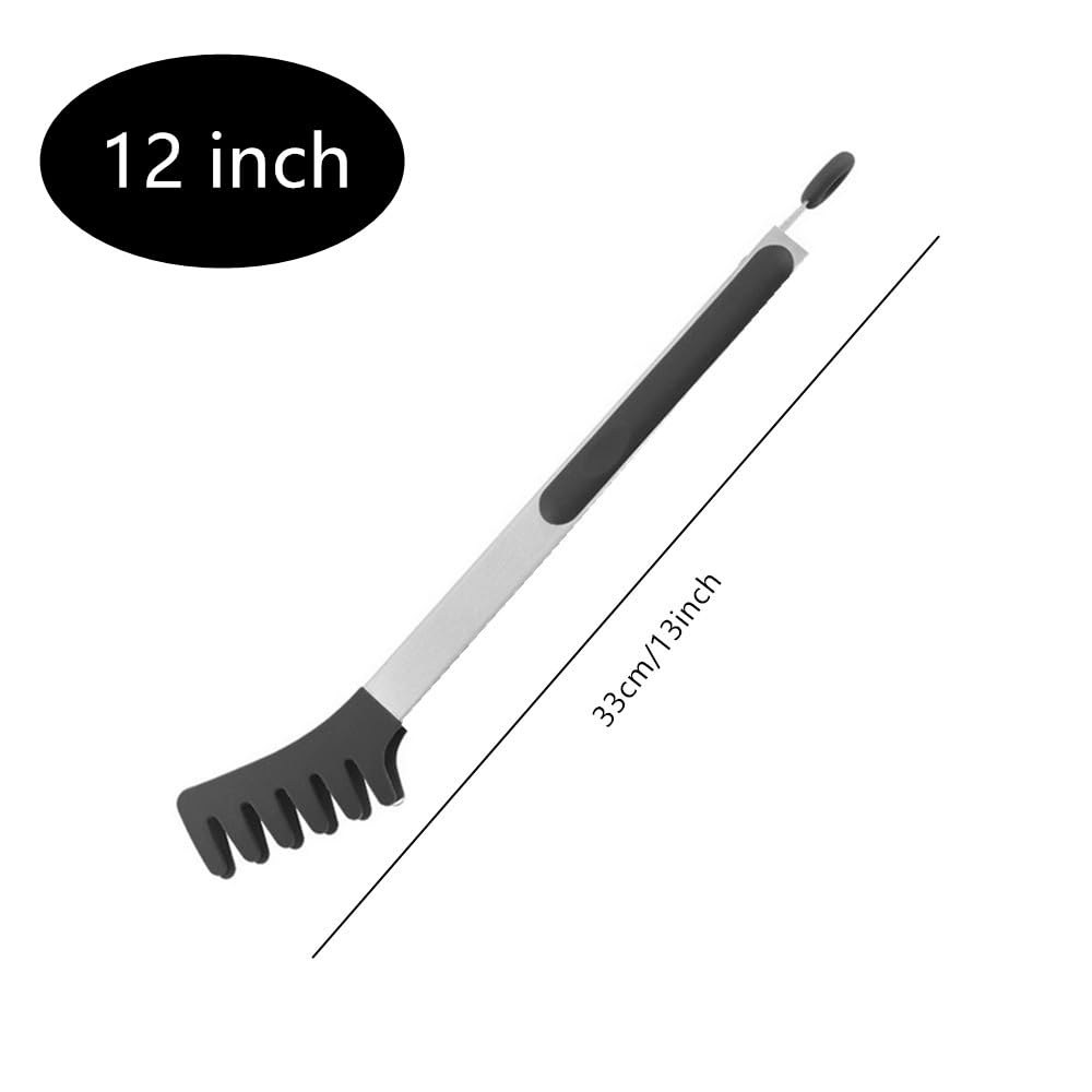 Pinzas grandes de acero inoxidable negro de 12 pulgadas con puntas de silicona, pinzas de espagueti, utensilios de servidor de pasta para fideos, cocina, hornear, barbacoa, herramientas de cocina