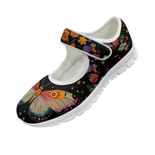 JoyLamoria Vintage Butterfly Flower Diabetic Shoes for Women Wide Walking Shoes Elastic Slip on Shoes Ultra Light3