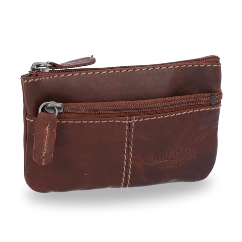 Gusti Schlüsseltasche Leder kompakt Schlüsseltasche klein aus echtem Leder braun Vintage Schlüsseletui mit Reißverschluss für Damen Herren Autoschlüssel Organizer Schlüsselanhänger Tasche