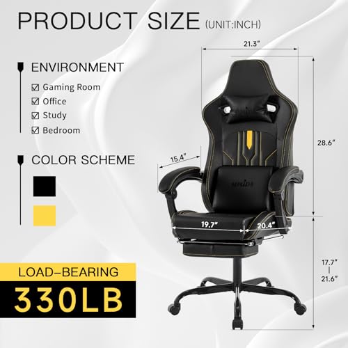 SUKIDA Gaming Chair Massage - Gamers Choice Gaming Chairs for Adults, Reclining Ergonomic Gamer with Footrest Pc Computer Comfy Leather Swivel Recliner Adjustable Backrest Lumbar,  image 7