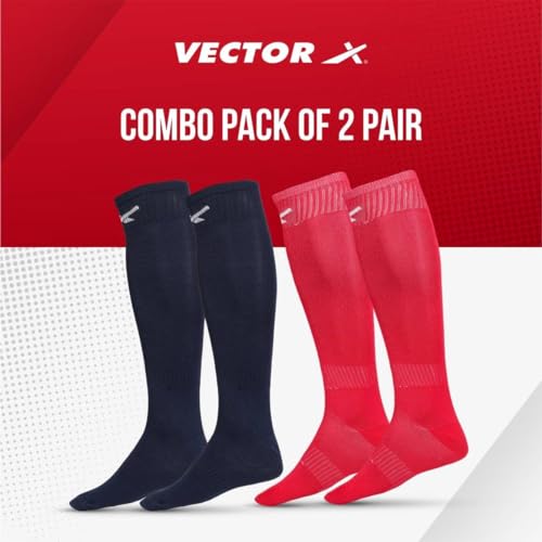 Image of Vector X Blastic Stockings | Polyester Stretchable Material | Knee Length | Unisex | Pack of 2 Pair (NAVY-RED, SENIOR)