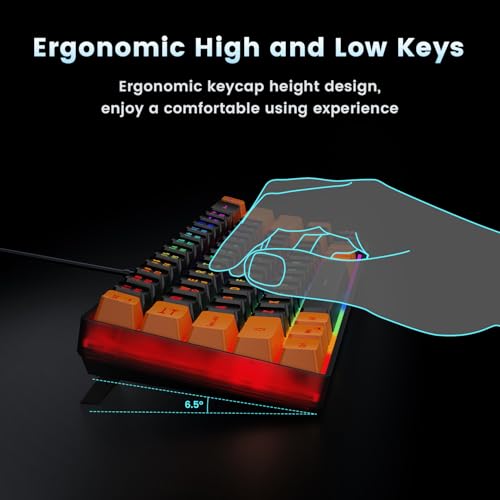 Image of GEODMAER 65% Gaming Keyboard, LED Backlit Mini Wired Keyboard, Ultra-Compact Anti-Ghosting No-Conflict 68 Keys Membrane Gaming Wired Keyboard for PC Laptop Windows Gamer(Black-Orange)