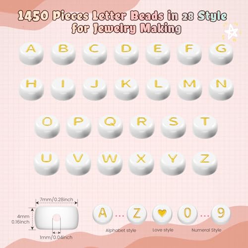 Image of FZIIVQU 1400 Pcs Letter Beads Kit, 28 Styles White Acrylic Alphabet Beads | Letter Beads for Jewelry Making wiht Number Heart Bead Friendship Bracelet Kit