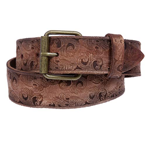 Snap On Soft Hand Floral Embossed Vintage Cowhide Full Grain Leather Casual Jean Belt2