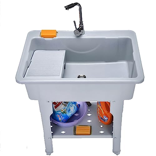 Fregadero independiente con lavabo para interior y exterior, color gris, 80 x 56 x 80 cm, diseño elegante y duradero para uso en el hogar, jardín o taller