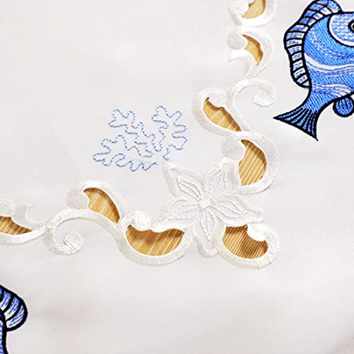 Lelehome 33 Inch Square Blue Fish Tablecloth, Embroidery Lace Beige Vintage Classic Summer Cutwork Dining Table Cloth Table Cover For Kitchen Home Party #TOP4