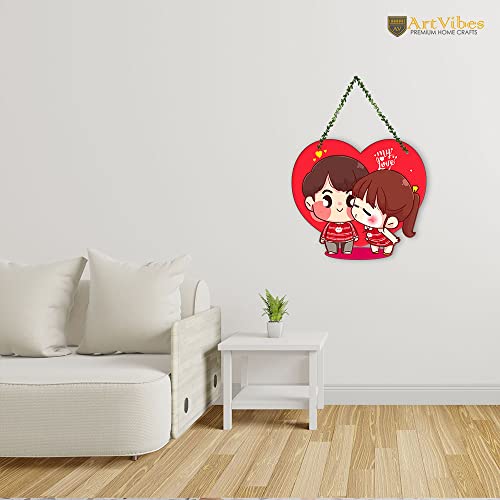 Artvibes Cute Couple Wall Hanging For Home Decor | Couple Gifts | Items for Girlfriend Boyfriend Husband Wife | Living Room Decoration | Art Piece for Bedroom (WH_8310N)