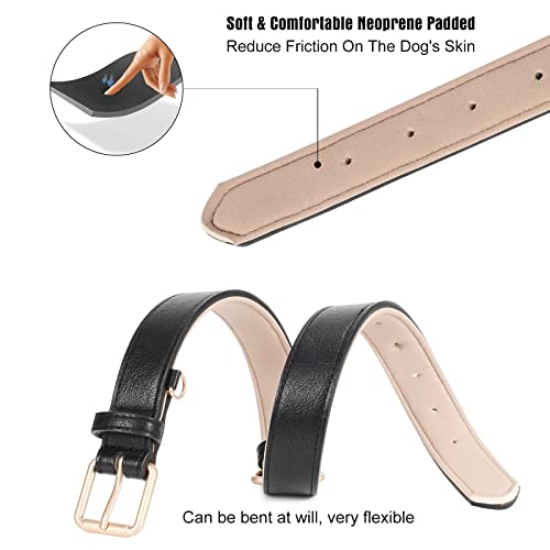 Leather Dog Collar Adjustable Soft Leather Padded Collar Heavy Duty for Small Medium Large Size Dogs with Alloy Buckle(Black,M) - Image 2