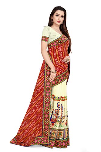 Image of SERONA FABRICS Women's Georgette Embroidered Work Bandhani Printed Saree With Blouse Piece